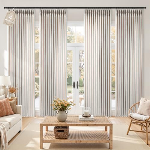 Natural Linen Curtain Set - 4 Panels, 40W x 96L, Pinch Pleated, Textured
