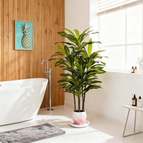 CyanZen 4ft Artificial Dracaena Tree - Large Indoor Faux Plant with Realistic Leaves