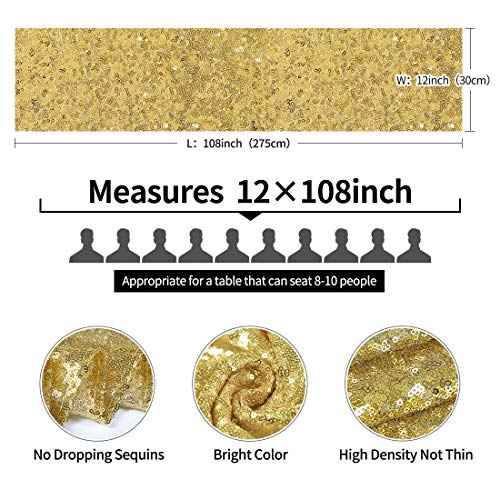 2 Packs 12 x 108 inches Gold Sequin Table Runner, Glitter Gold Table Runner for Wedding Birthday Bachelorette Holiday Party Supplies Decorations Bridal Shower Baby Shower