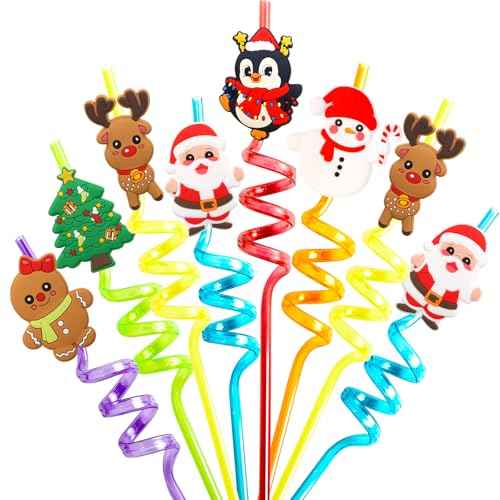 Fancy Land Christmas Party Favors Christams Drinking Straws Reusable Plastic Straw for Kids Xmas Holiday Party Supplies 24Pcs