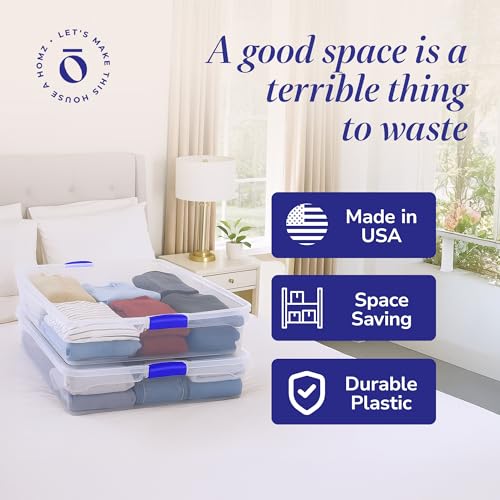 Blue 56 Quart Plastic Under Bed Storage Bin with Secure Latch - HOMZ