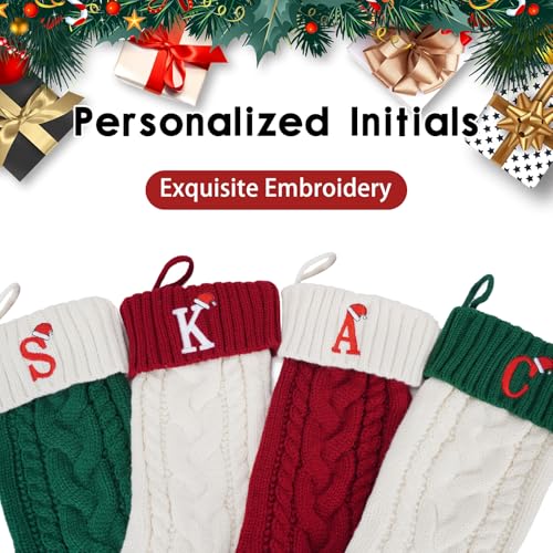 Guccde 18 Inch Christmas Stocking with Initial A - Personalized Monogram Knit Stocking, Red & White
