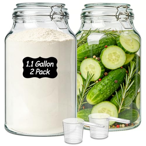 ComSaf Large Glass Jars with Airtight Lids 138 oz (1.1 Gallon) - 2 Pack, Wide Mouth