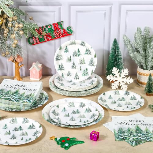 Purhapfre 150Pcs Christmas Green Tree Party Plates & Napkins Set
