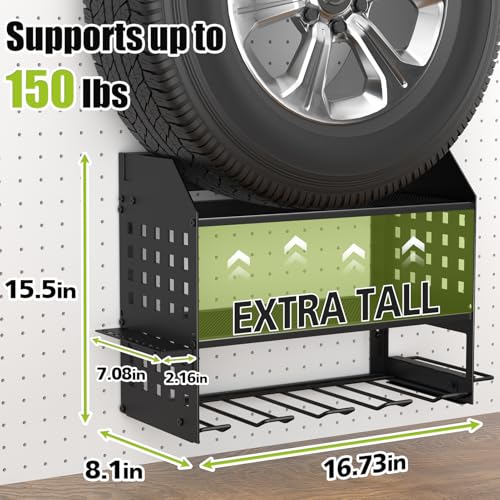 Power Tool Organizer Wall Mount with Charging Station - 3 Layers, 4 Drill Holders, Black