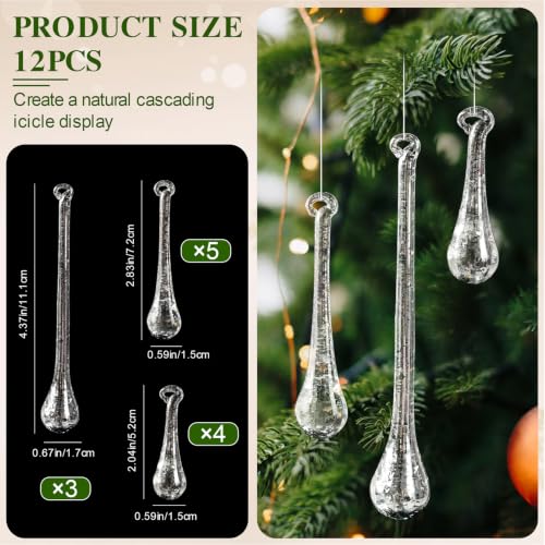 Handmade Mercury Glass Icicle Ornaments Set - Silver Flecked Christmas Decorations