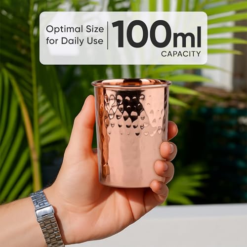 Hammered Copper Water Bottle Set of 2 with Cups - 34 oz Leak-Proof Drinking Vessels for Yoga, Travel & Office