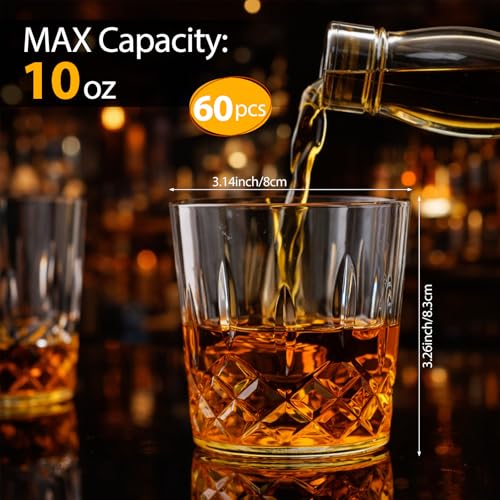 60 Pcs 10 oz Clear Plastic Whiskey Glasses - Shatterproof & Elegant Set