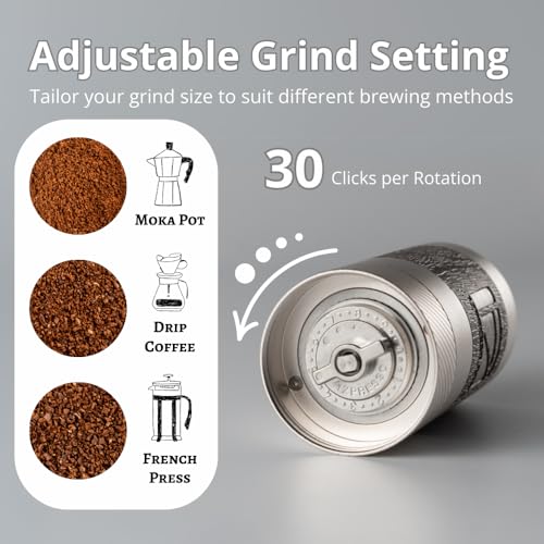Manual Coffee Grinder with Crank Handle - Stainless Steel Conical Burr - Travel & Camping