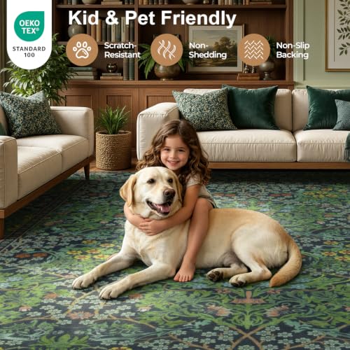 Lofus Washable Rugs for Living Room, Botanical Print Carpet Green 9 x