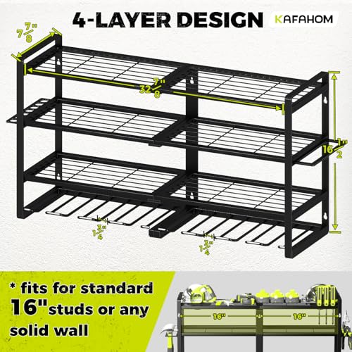 KAFAHOM 4-Layer Heavy Duty Power Tool Organizer Wall Mount, 8-Drill Storage, Black