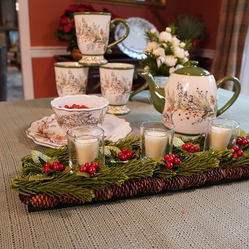 Ceramic Winter Forest Teapot 36 oz. - Holiday Pinecones & Evergreen Design