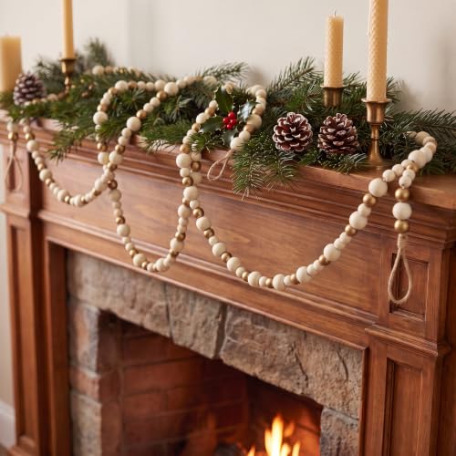 ZenNex 2 Pcs Christmas Wood Bead Garland 18.4Ft Rustic Boho