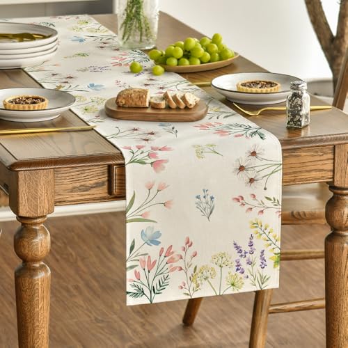 Artoid Mode Flowers Daisy Tulip Spring Table Runner 13x72 inch beige