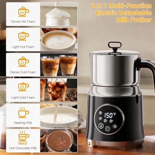 Black Milk Frother with Variable Temperature & Thick Foam, 27oz/800ml Capacity