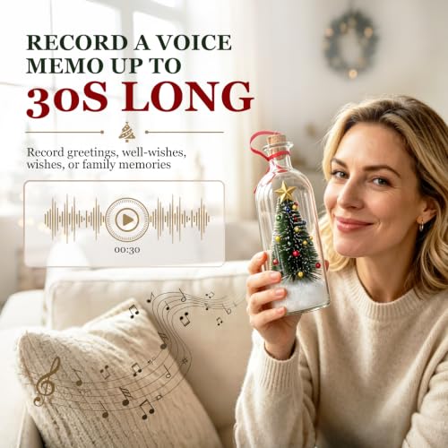 Recordable Christmas Tree Ornament with Message Bottle – White, Voice Recording Decor