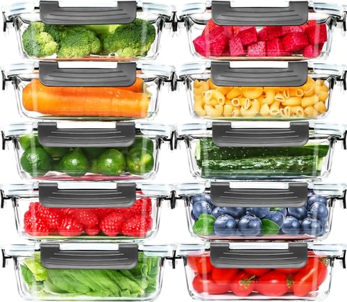 10 Pack Glass Food Storage Containers - 22 OZ Airtight Meal Prep Lids