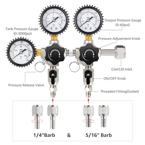 Dual Output CO2 Regulator for Draft Beer Kegs - CGA-320, Heavy Duty Brass
