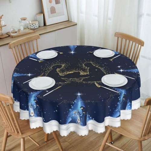 GARSYDAM 70-Inch Round Christmas Tablecloth – Winter Starry Snowflake Pattern, Water-Resistant & Wipeable