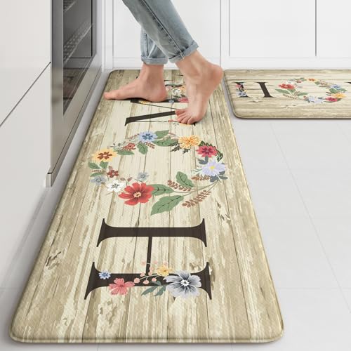 KIMODE Anti-Fatigue Kitchen Floor Mats 2-Pack - Cushioned Waterproof Rugs for Cooking & Standing Comfort