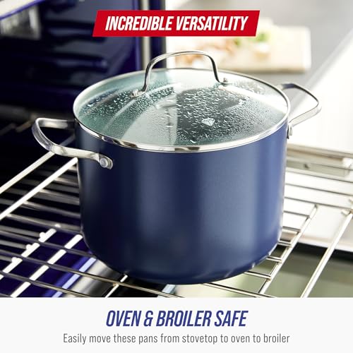Blue Diamond 8QT Diamond Infused Ceramic Nonstick Stockpot with Lid – Blue, Large Capacity