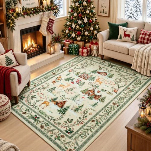Vibrug 3x5 Beige Christmas Area Rug - Entryway, Kitchen & Living Room Decor