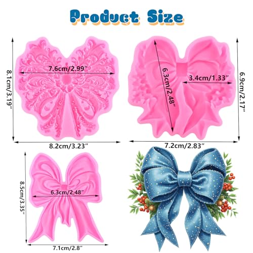 Mujiang Bow Silicone Mold Christmas Bow Fondant Molds Set of 3 - Style G