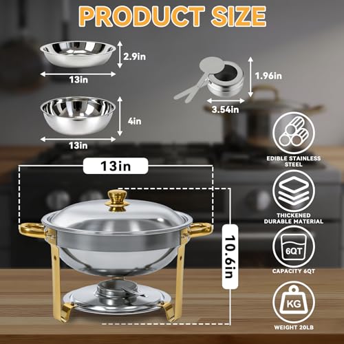 6QT Round Chafing Dishes Buffet Warmers Set - Gold & Silver 4 Pack