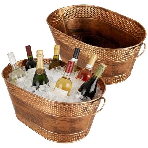 4 Gallon Galvanized Beverage Tub, 2 Pcs Heavy-Duty Copper Ice Buckets