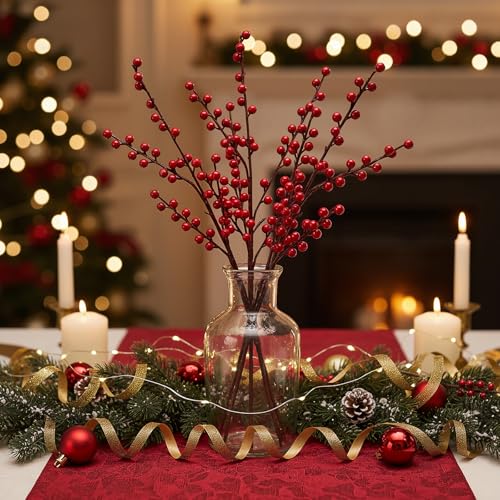 Willbond Claret Style Christmas Berry Stems - 8 Pieces, 21.6 Inch Holiday Decor