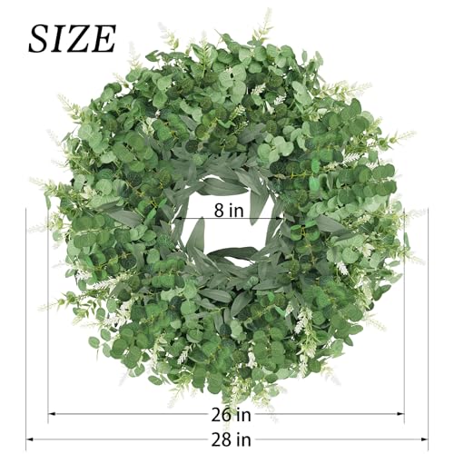 26-Inch Eucalyptus Wreath for Front Door - All-Season Greenery Decor - Spring Summer Winter