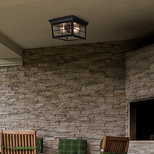 Outdoor Flush Mount Ceiling Light Fixture - Black Water Glass Weatherproof
