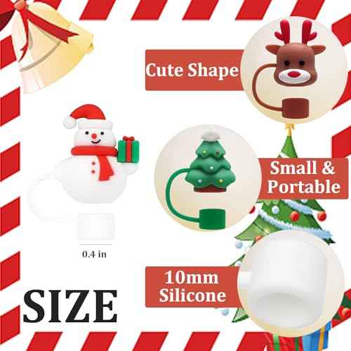 Haundry 6-Pack Christmas Straw Covers for Stanley Straws, 0.4 inch Stanley Straw Caps Compatible with 40 oz Stanley Tumbler with Handle, Reusable Silicone Dust-Proof Straw Tips for Christmas Gift