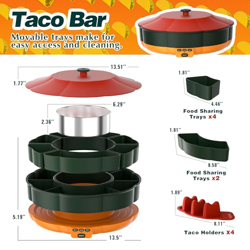 150W Taco Tuesday Kit with 3-Temp Control & 6 Trays - Lazy Susan Taco Bar Set