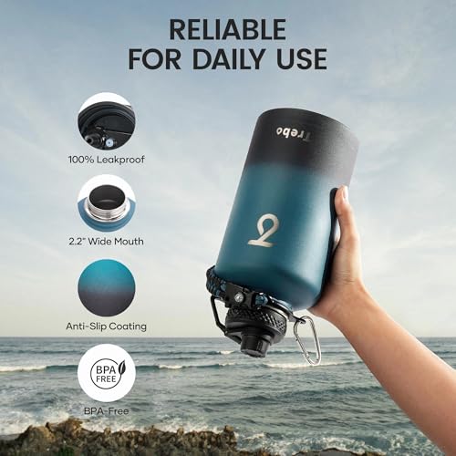 Indigo/Black 64 oz Stainless Steel Water Bottle with 3 Lids, Paracord Handle & Carrying Bag