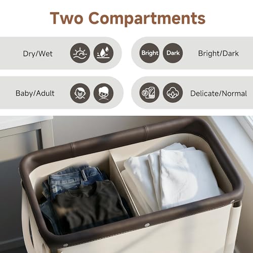 StorageWorks Beige 2-Section 100L Laundry Hamper with Wheels & Removable Fabric