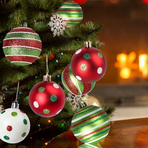 12-Pack 2.4 Inch Red & Green Christmas Ball Ornaments - Glitter Hanging Bulbs