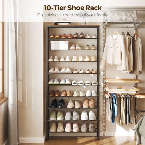 YATINEY 10-Tier Large Capacity Shoe Rack with Rustic Brown Finish - Holds 40 Pairs, Stable & Sturdy Entryway Organizer 27.8" x 10.8" x 65.7"
