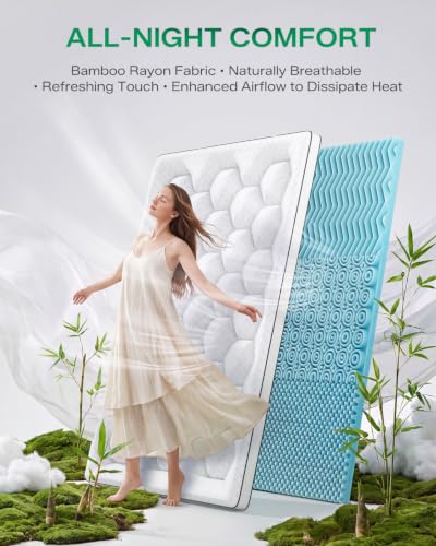 Qocismile White Full Size 4-Inch Dual Layer Memory Foam Mattress Topper