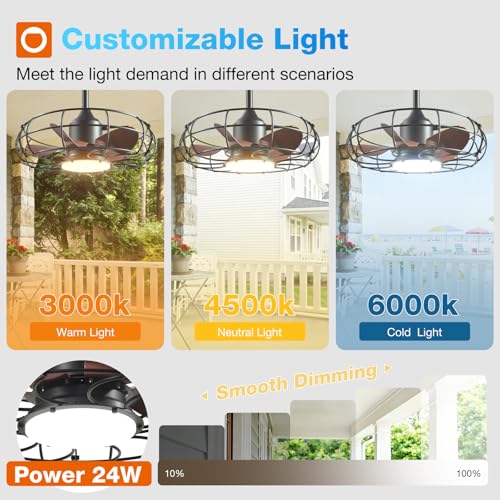 Outdoor Ceiling Fan with Light 20 Inch IP65 Waterproof Bronze Finish