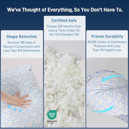 Queen Size Adjustable Shredded Memory Foam Pillow Set of 2 - Hypoallergenic Bamboo Viscose Cover