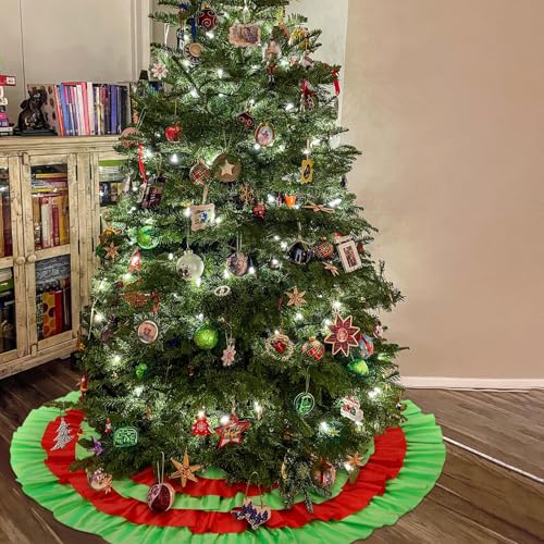 VioraWhite 48 Inch Christmas Tree Skirt - Red & Green Ruffle