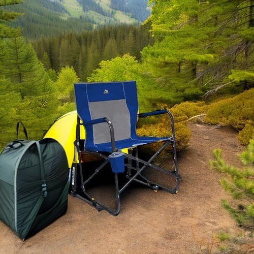 GCI Outdoor Freestyle Rocker Camping Chair - Portable Folding Rocking Chair with Drink Holder & Durable Armrests - Royal Blue