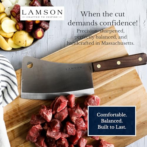 Lamson Walnut 7.25-Inch High Carbon Steel Meat Cleaver – Heavy Duty Bone Knife