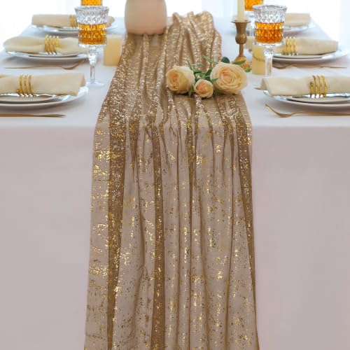 Snowkingdom 10 Pack 10Ft Gold Gauze Table Runner - Elegant Wedding & Party Decor