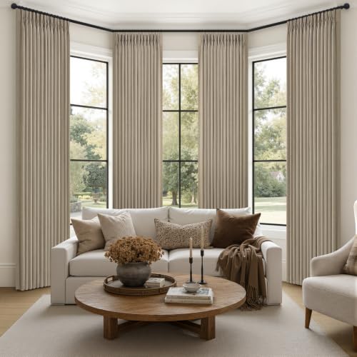Blackout 4 Panels Set Pinch Pleated Linen Curtains 96 Inches Long for