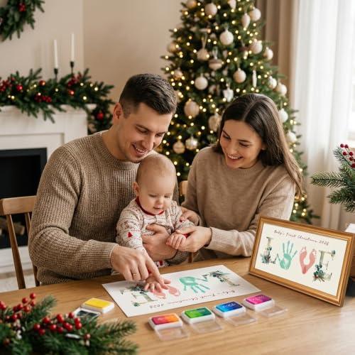 TwoDays Baby First Christmas Handprint Love Frame Kit - Gold MDF Display