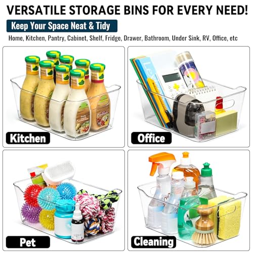 Large Clear Plastic Storage Bins Set of 12 with Labels - Multi-Use Organizers for Kitchen, Pantry, Bathroom, Office, RV