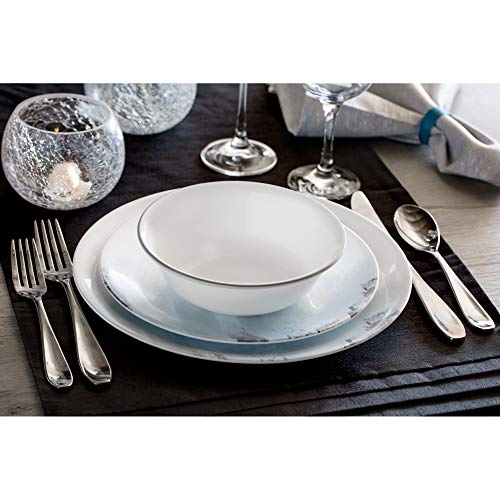 Corelle Tranquil Reflection 12-Piece White and Blue Dinnerware Set - Lightweight, Durable Glass Plates & Bowls