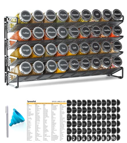 SpaceAid 17.2W x 10.8H Black Spice Rack Organizer with 36 Jars & Labels